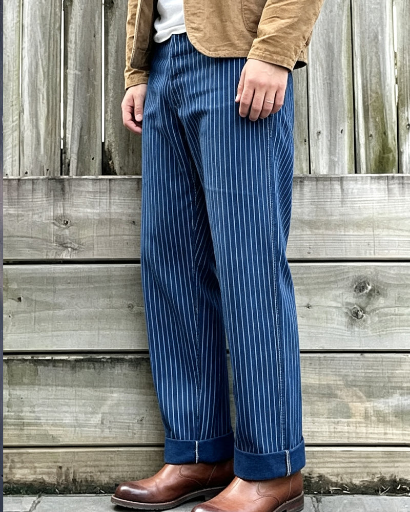 Vintage Railroad Stripe Straight Denim Pants