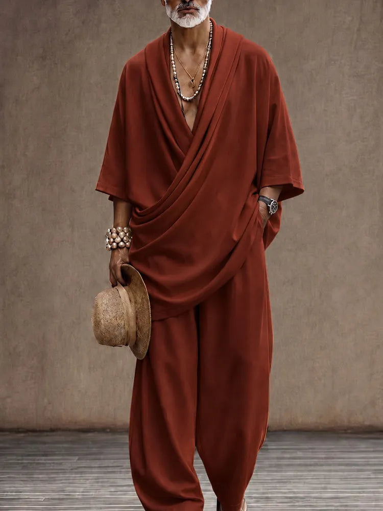 Effortless Loose Draped Cross-Front Longline Top Set