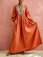 Bohemian Retro V-neck Cotton-linen Maxi Dress