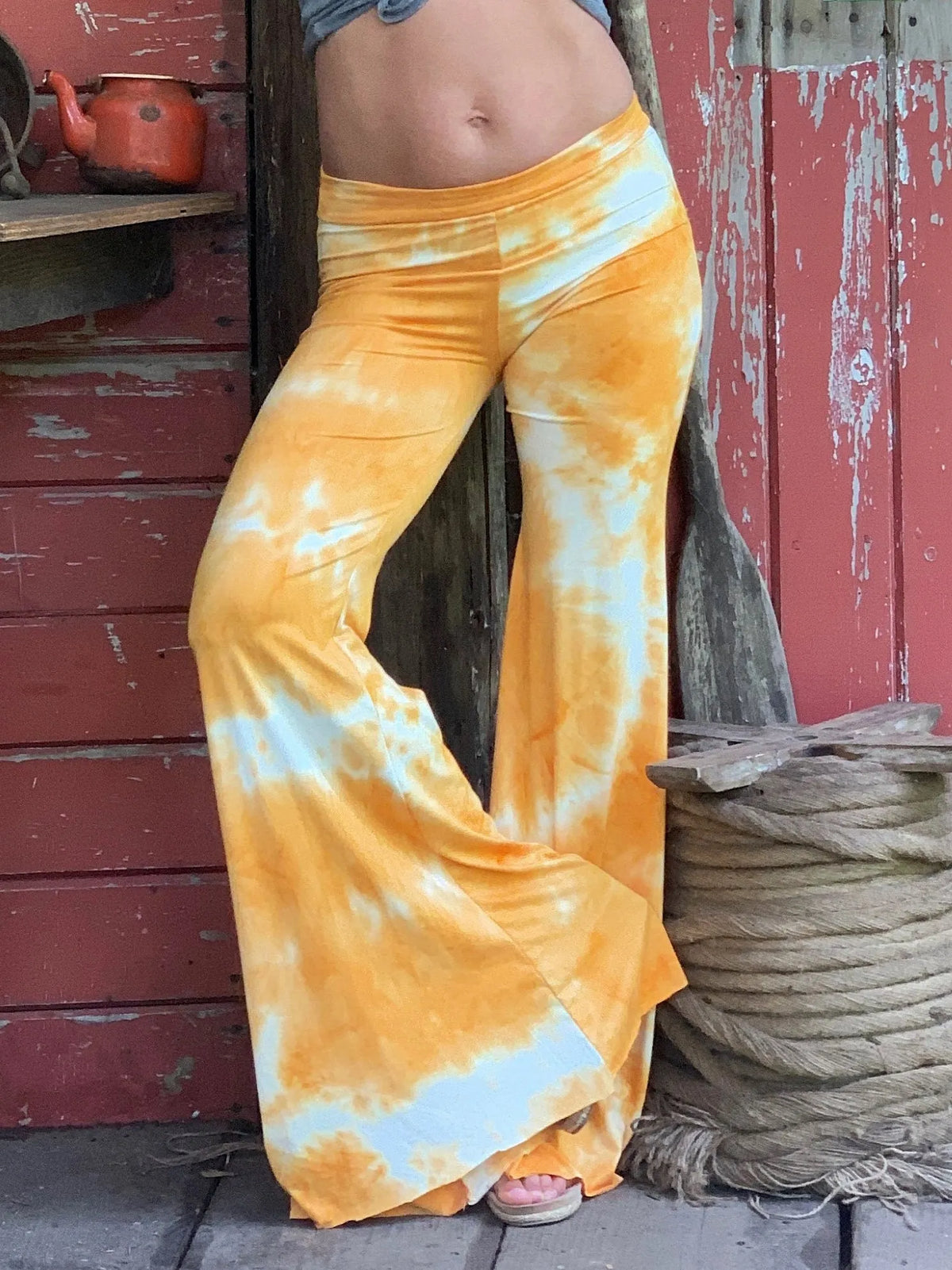 TIE Dye Bell Bottom Flare Pants with Optional Fold over Waistband