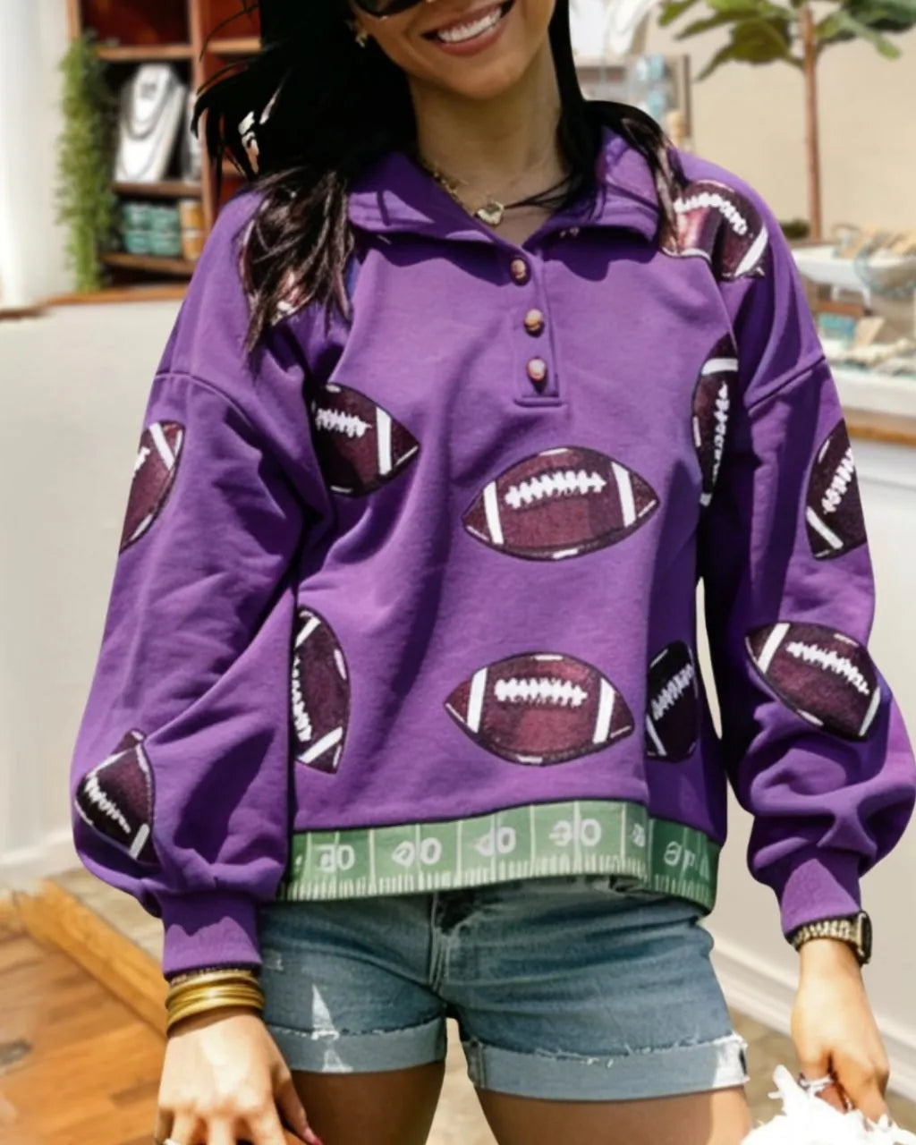Football-sequin Yard-line Trim Pullover