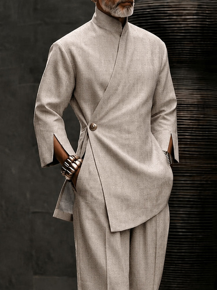 Urban Casual Slanted Button Shirt Pants Set