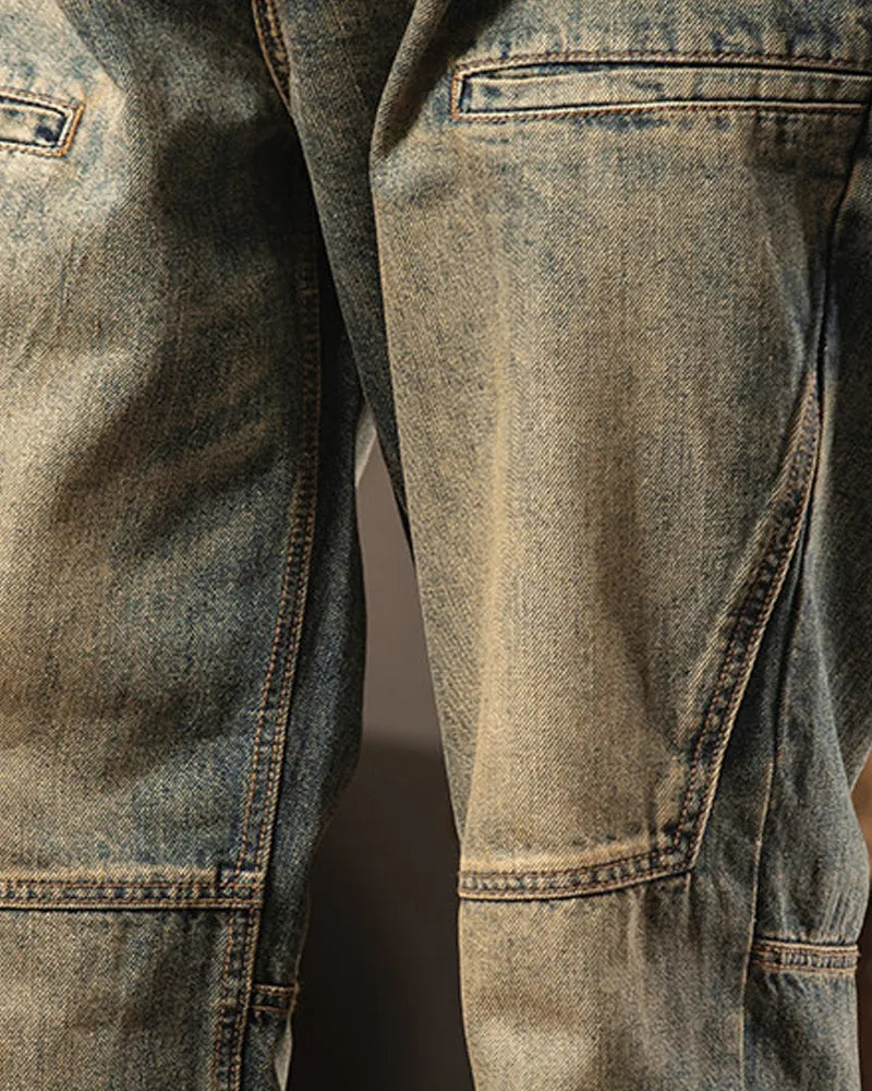 Vintage Washed Slit©\Pocket Baggy Wide©\Leg Utility Denim Pants