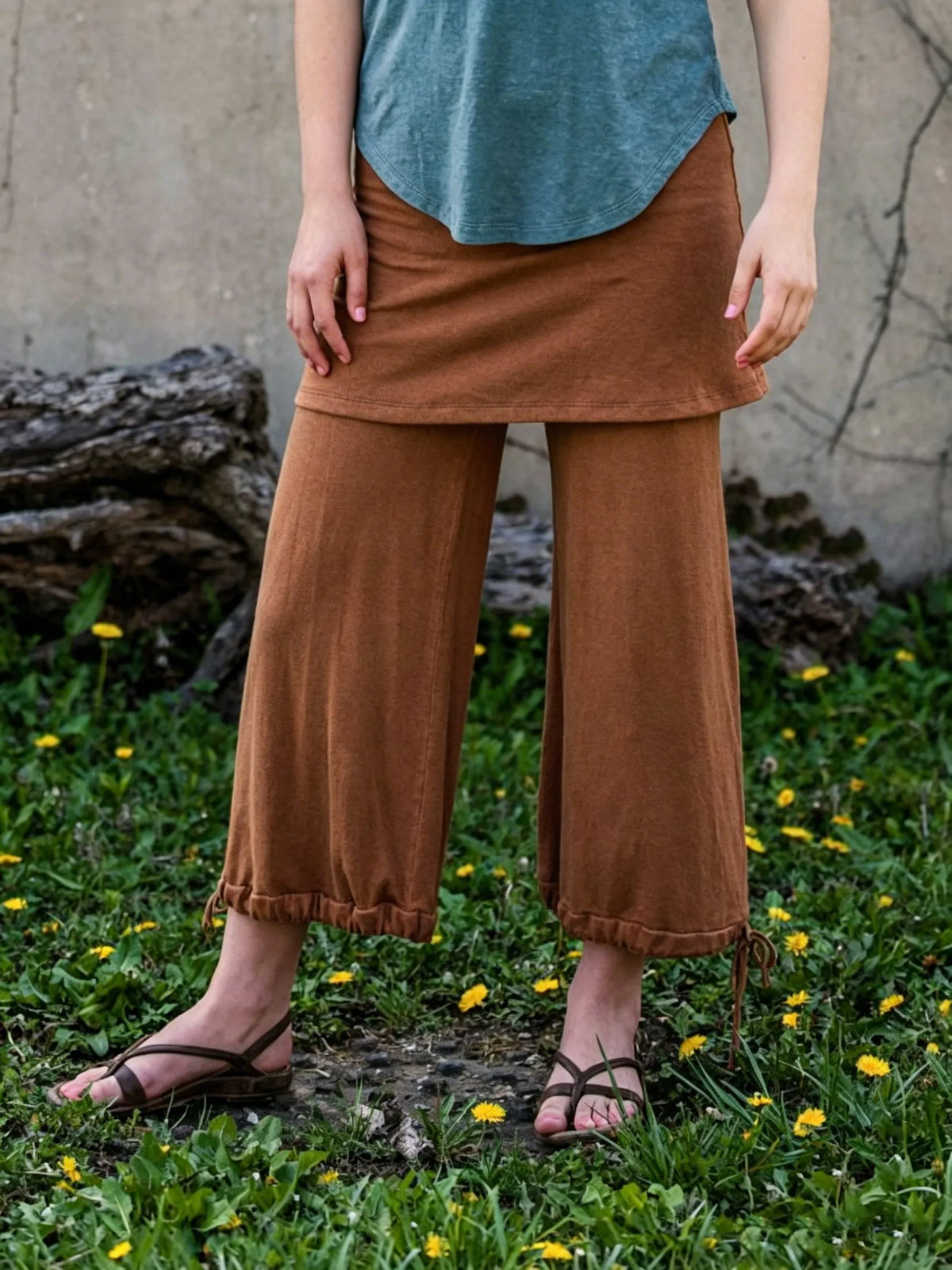 Caramel Faux Two-Piece Skirt Pants