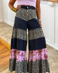 Leopard Floral Layered Wide-leg Pants