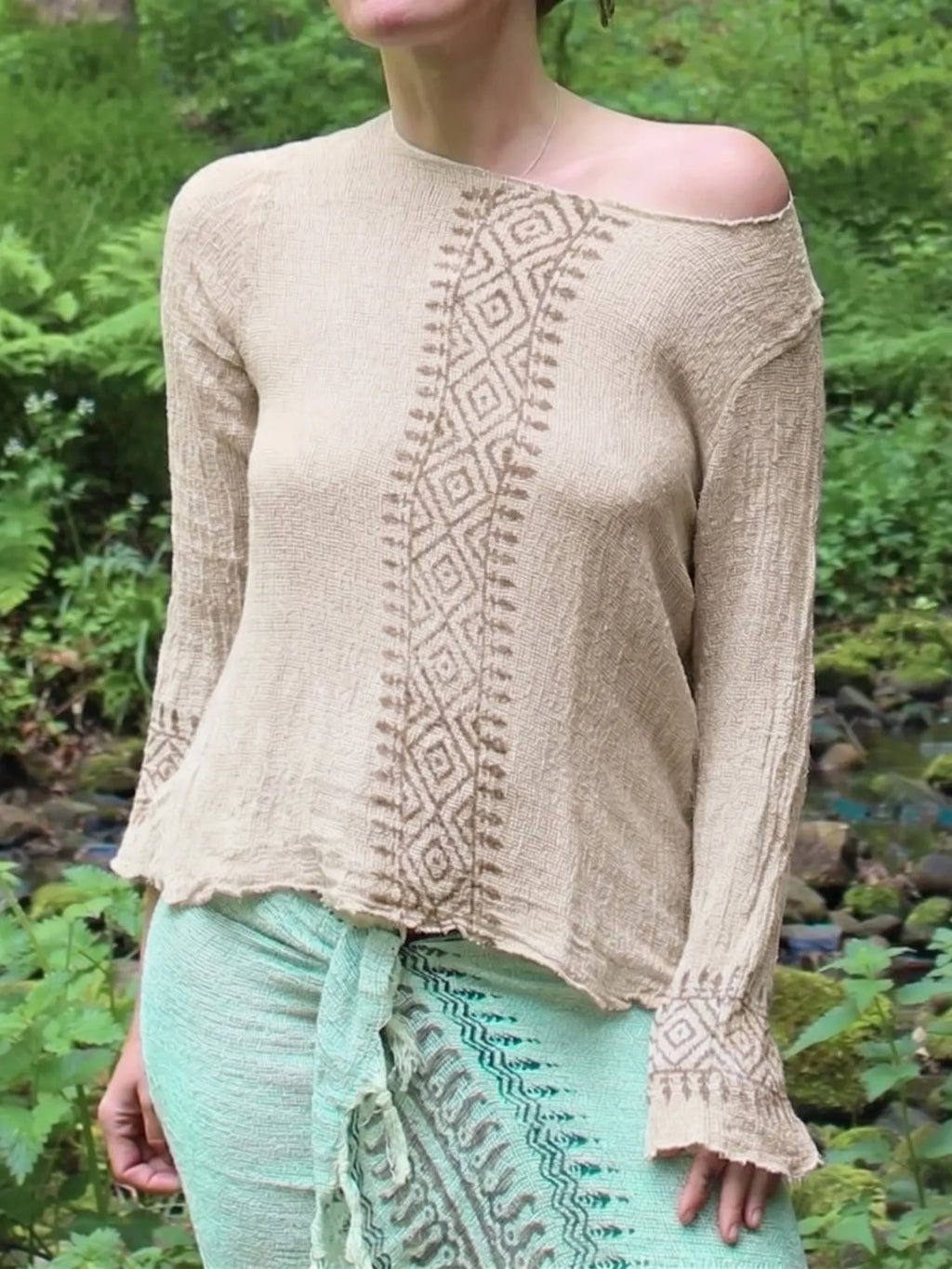 Cotton Block Print Top ? Tribal Long Sleeve Devi Top ? Summer Blouse Women ? Earthy Natural Clothing