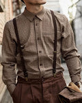 Vintage Brown Plaid Long-sleeved Shirt
