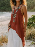 Women's Boho Cotton Cami Top / Flowy Asymmetric Spaghetti Strap Tank