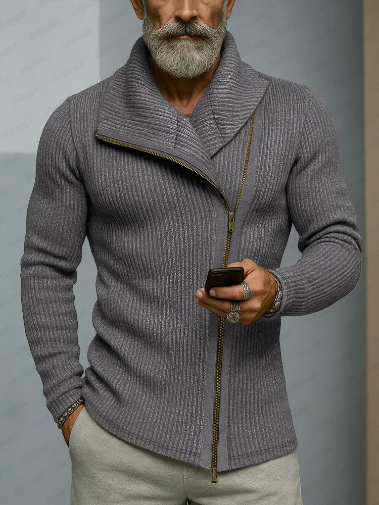 Trendy Slant Placket Knit Cardigan