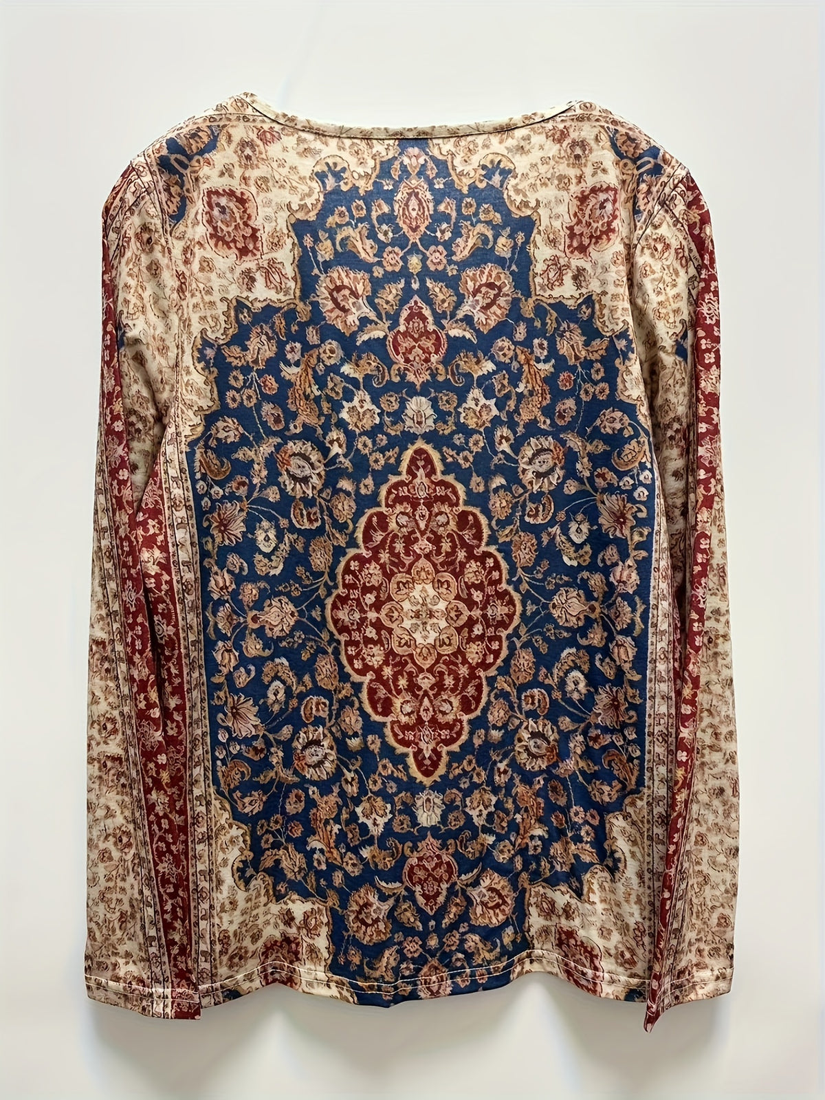 Women's Floral Print V Neck Long Sleeve T-Shirt - Casual Spring and Fall Top