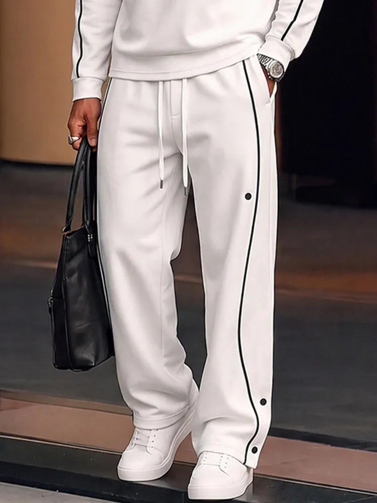Casual Contrast Piping Sweatshirt Pants Set