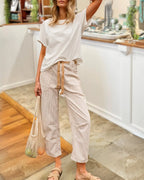 Corduroy Drawstring Cropped Pants