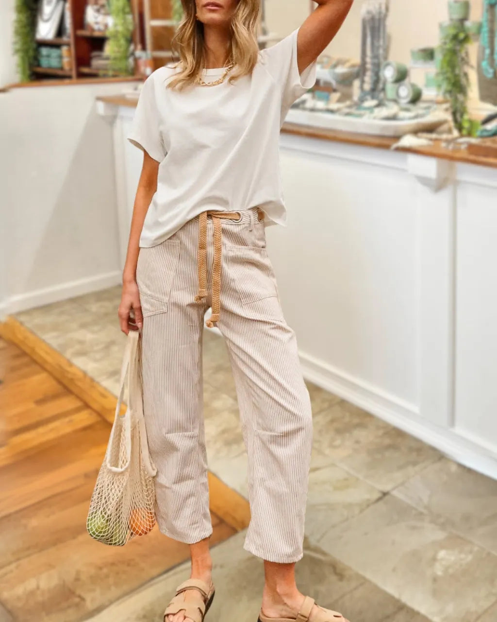 Corduroy Drawstring Cropped Pants