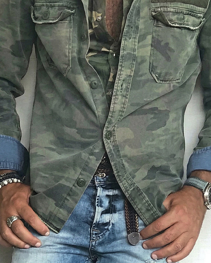 Retro Camouflage Military Utility Shirt Jacket