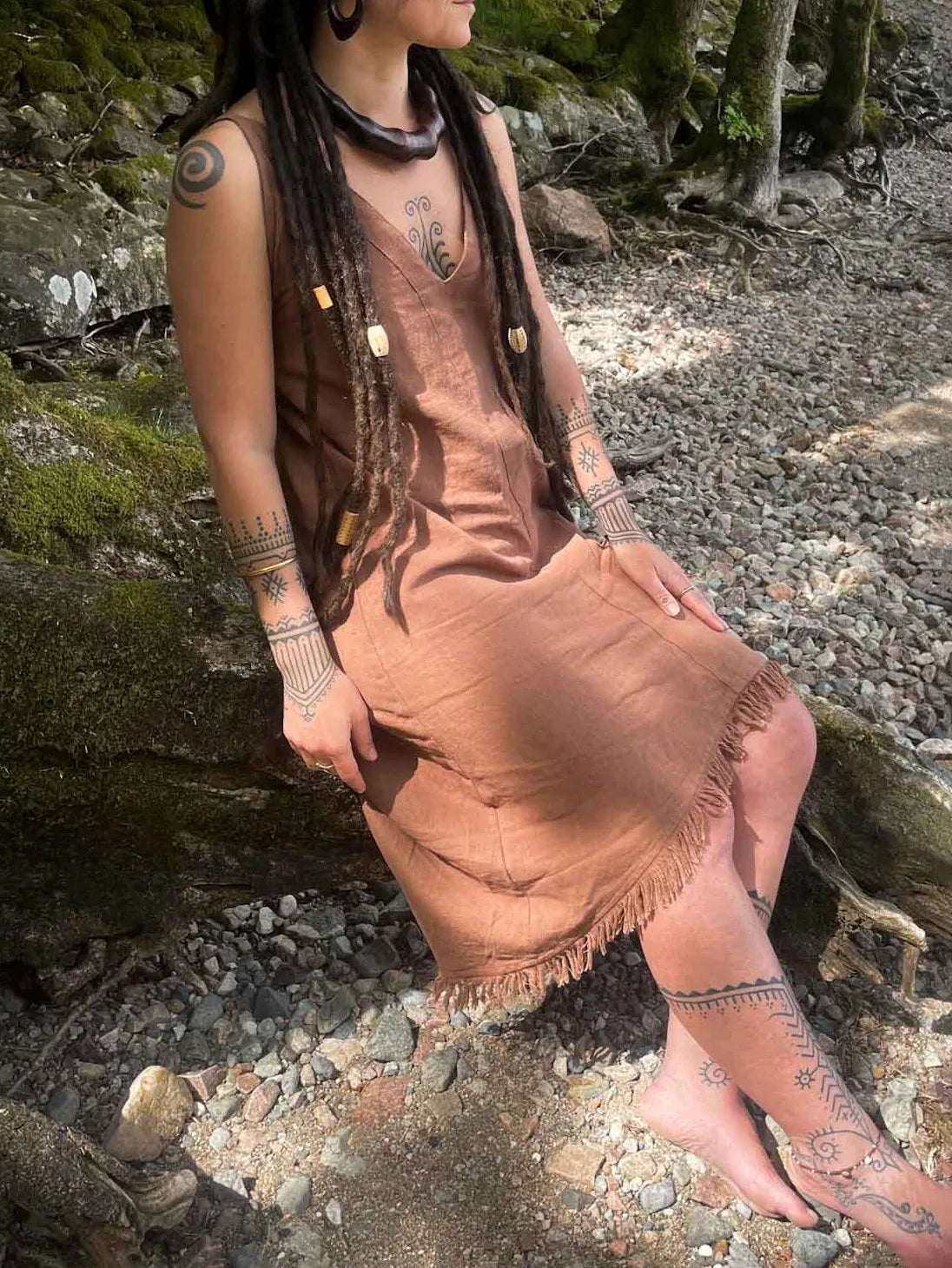 Fringe Linen Maxi Dress: Asymmetric Boho Festival Clothing