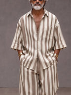 Versatile Loose Fit Wide Striped Shirt Pants Set