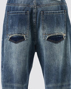 Vintage Faded Patchwork Distressed Loose Work Jeans