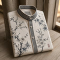 Men's Retro Ink Plum Blossom Bamboo Chinese Style Casual Stand Collar Shirt
