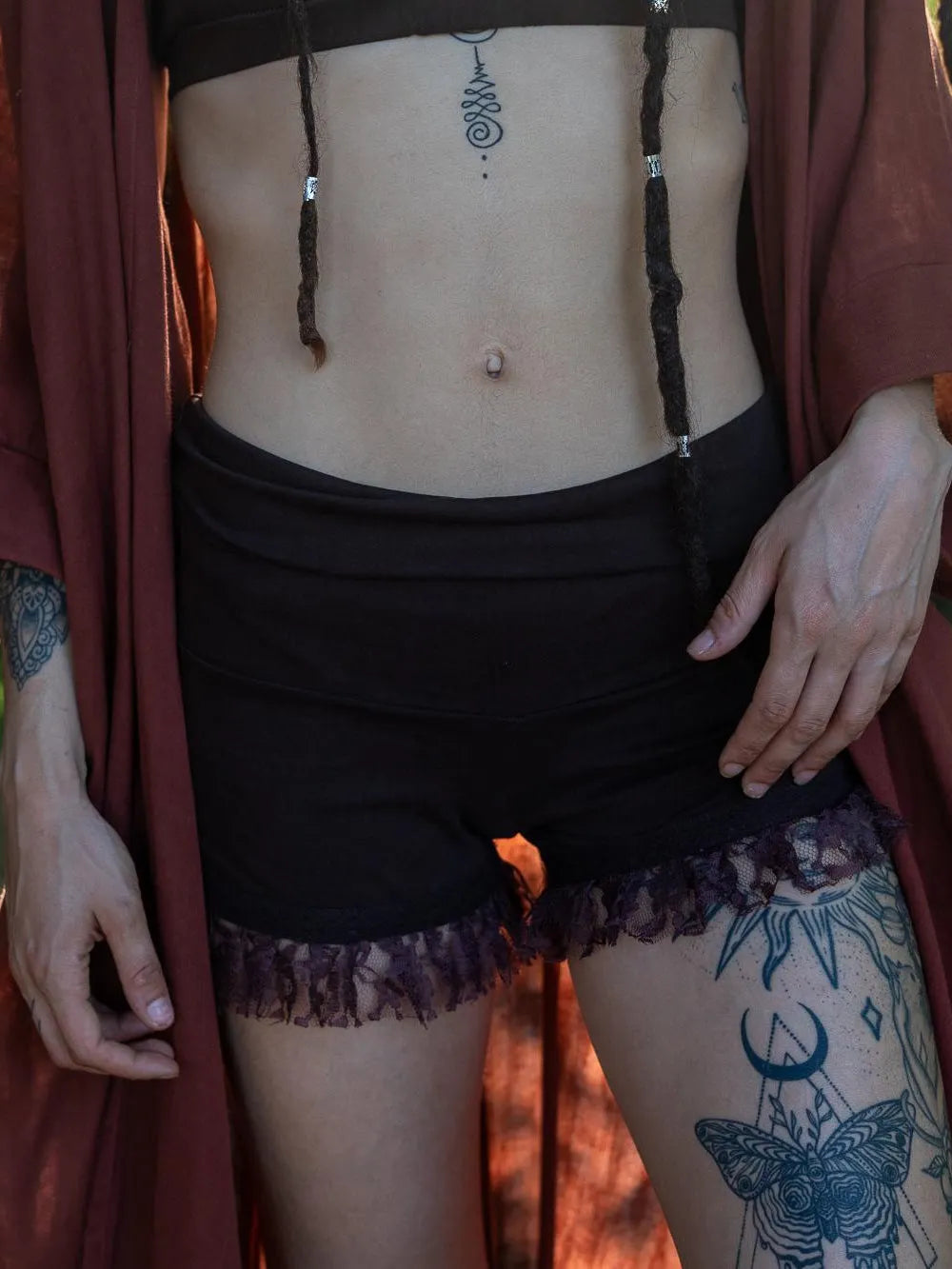 Lace Frill Hem Cotton Shorts: Bohemian Festival Clothing