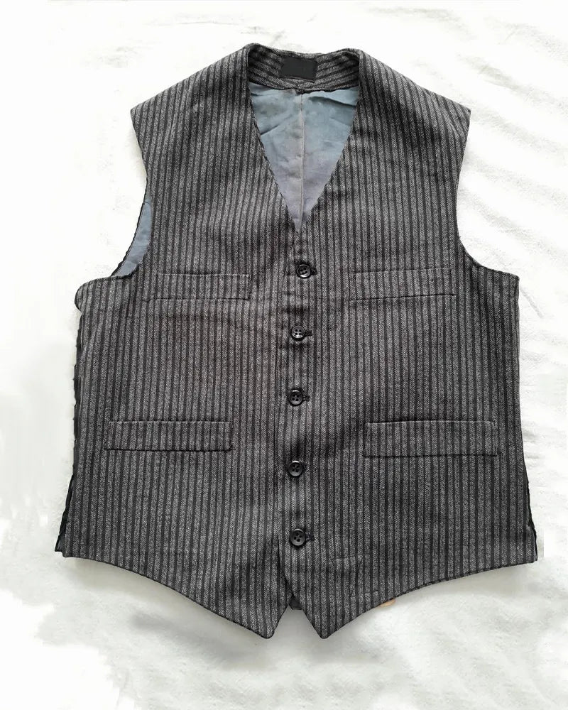 Vintage Charcoal Gray Vertical Pinstripe Multi©\Pocket Vest