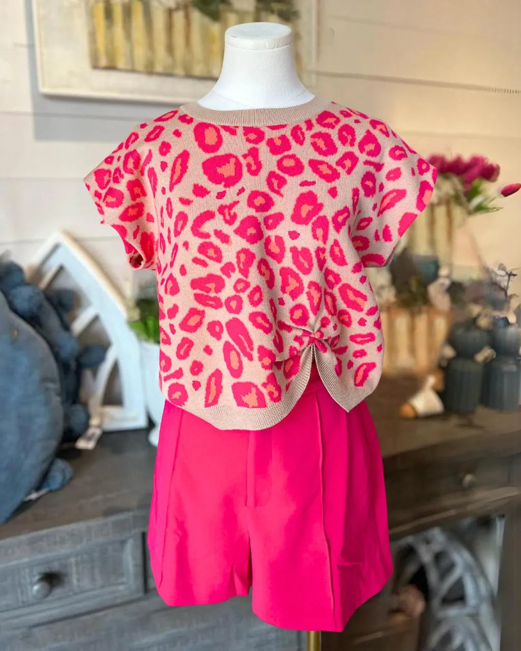 Coral Leopard Twist Top