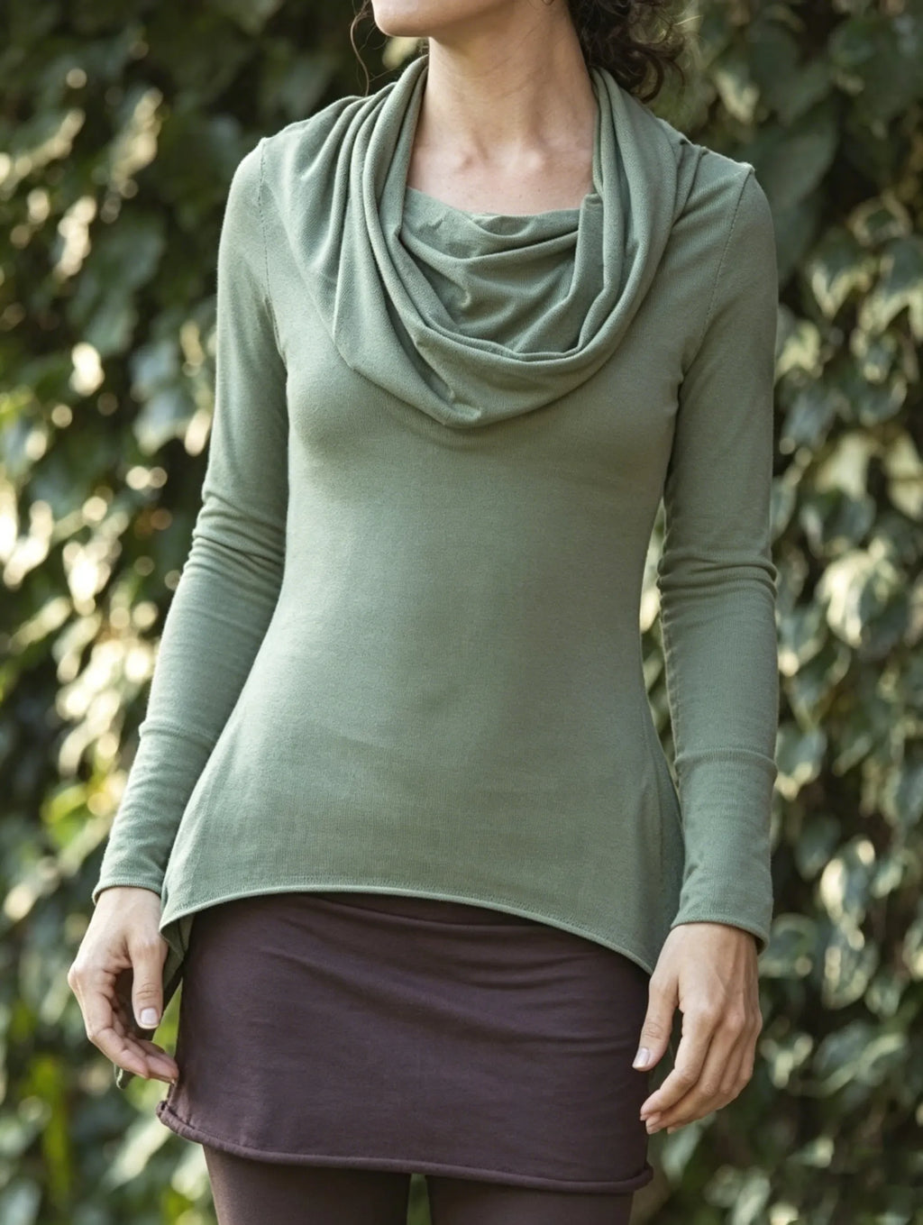 Hooded Cowl Neck Top with Back Lace-Up and Cutout Detail