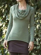 Hooded Cowl Neck Top with Back Lace-Up and Cutout Detail