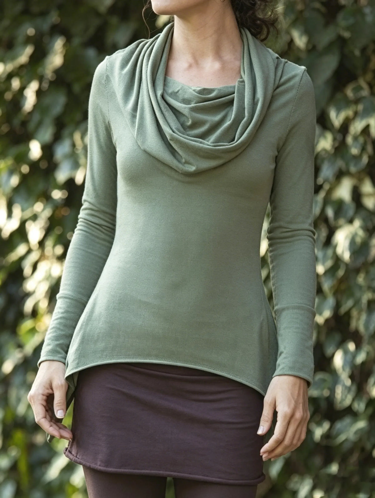 Hooded Cowl Neck Top with Back Lace-Up and Cutout Detail
