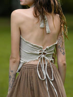 Earthy Cotton Pixie Halter Top - Tribal Bohemian Festival Wear