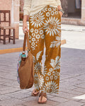 Vintage Bohemian Floral Print Wide Leg Pants
