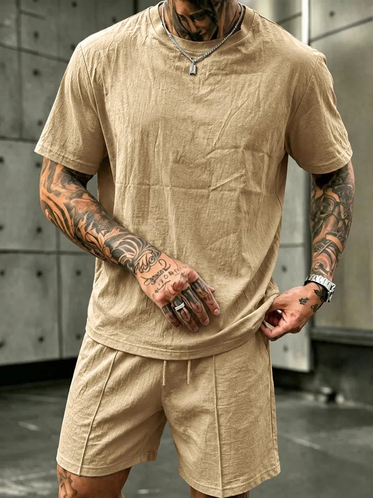 Washed Cotton 2-Piece T-Shirt & Shorts Set