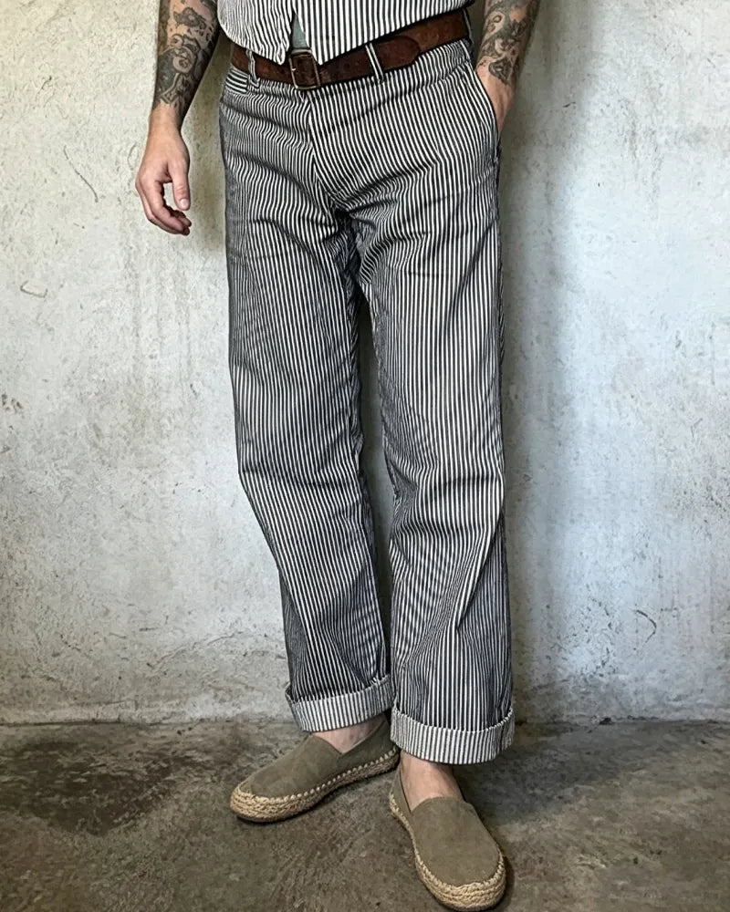 Vintage Hickory Stripe Relaxed Straight©\Leg Cargo Pants
