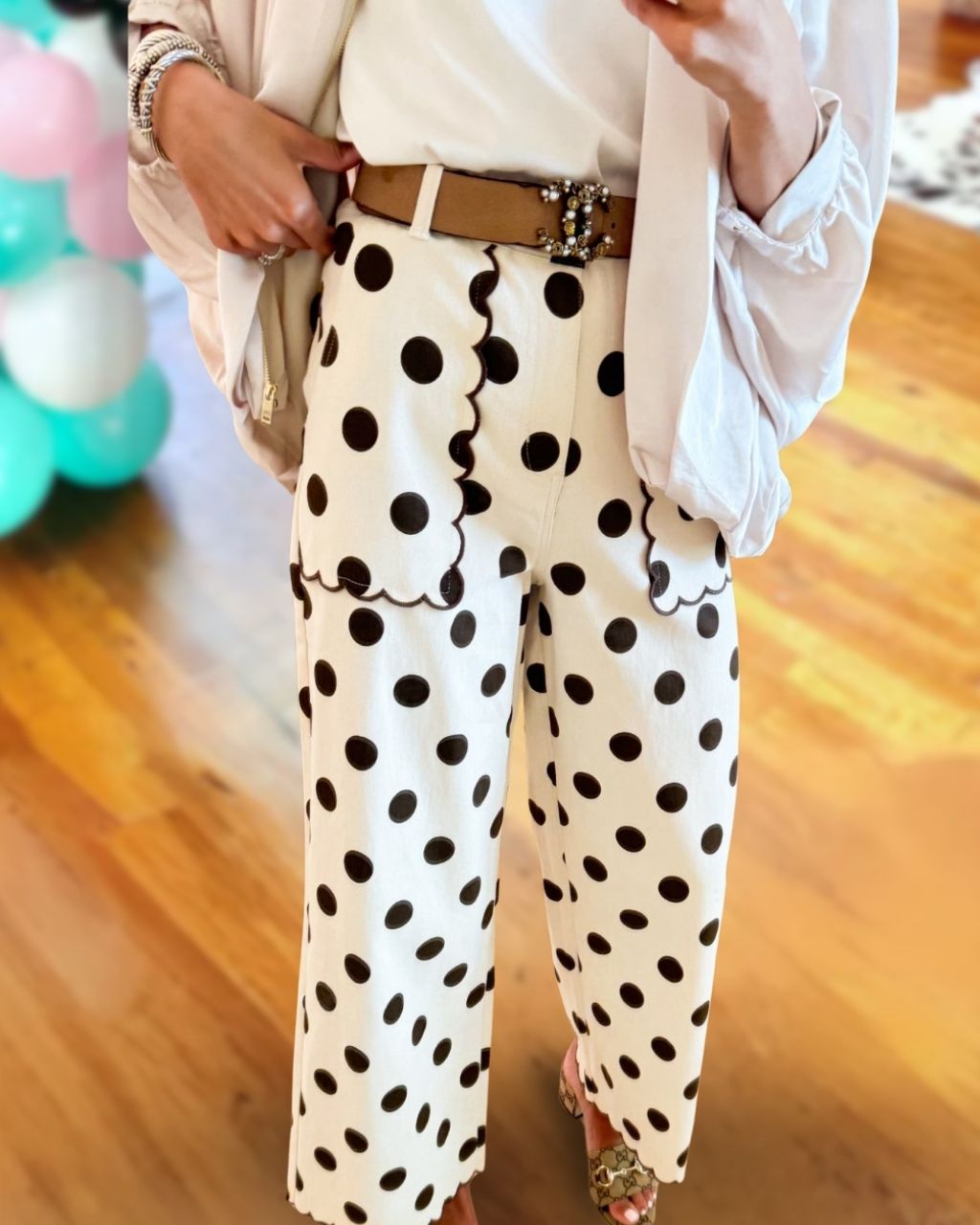 Polka Dot Wavy Trim Pants