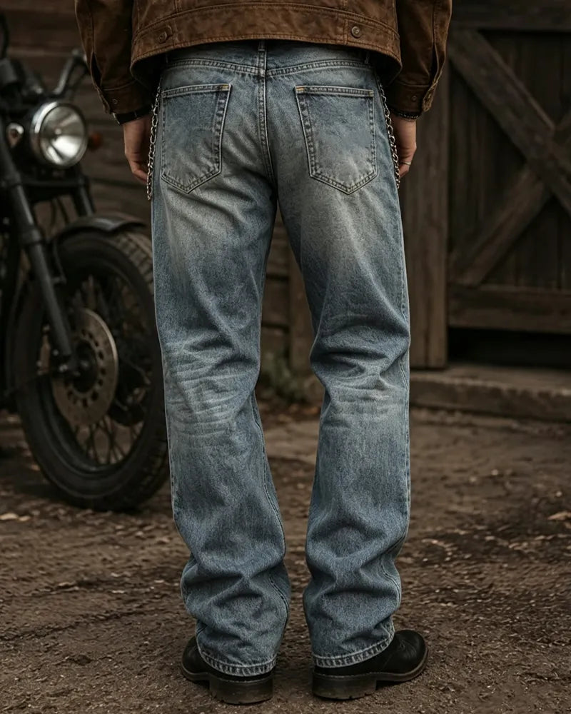 Vintage Faded Medium©\Wash Relaxed Bootcut Western Biker Denim Jeans