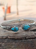 Bohemian Natural Turquoise Vintage Pattern Open Bangle Bracelet