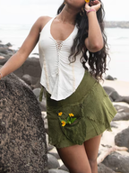 Elven Mini Skirt, Pixie Lace Skirt with Pouch, Tattered Short Boho Skirt