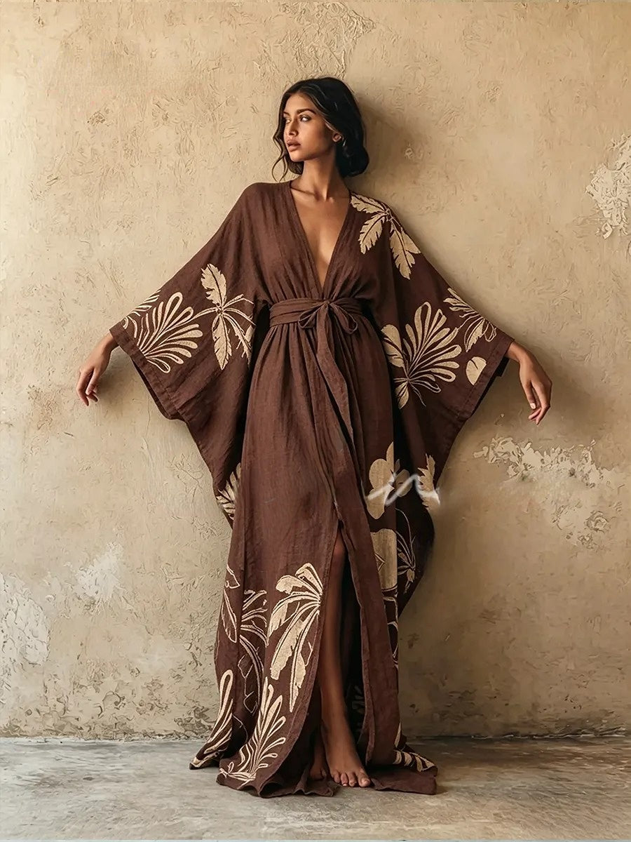 Women's Bohemian-Print Cotton-Linen Vacation Robe