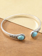 Bohemian Natural Turquoise Vintage Pattern Open Bangle Bracelet