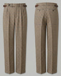 Vintage Brown Houndstooth Straight-leg Casual Pants