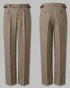 Vintage Brown Houndstooth Straight-leg Casual Pants