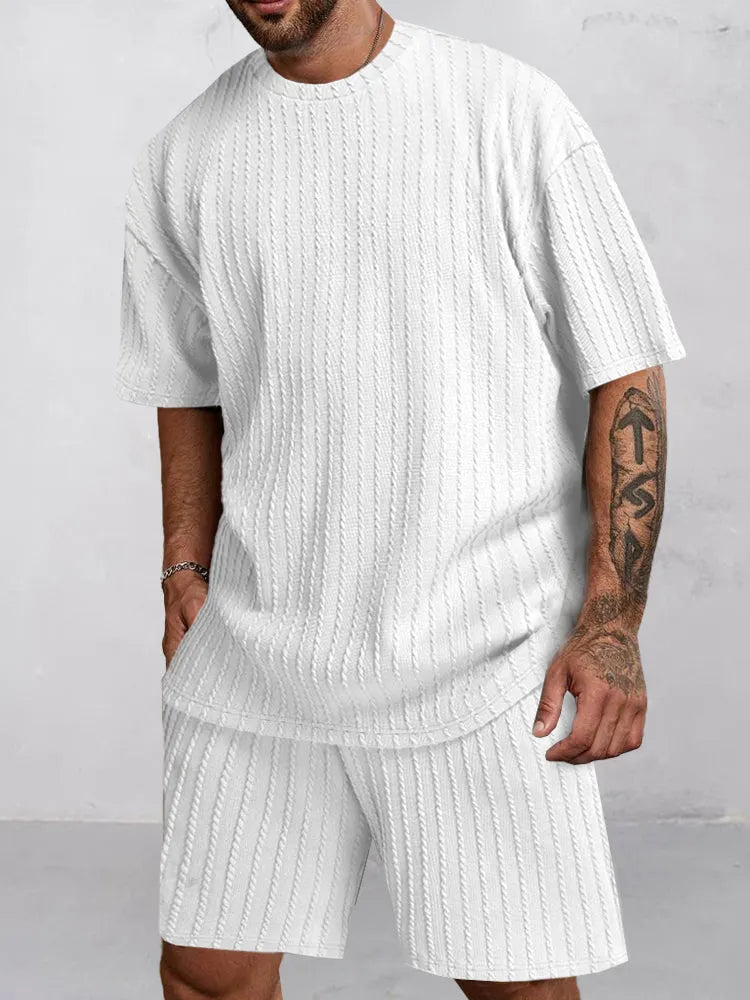 Casual Vertical Textured T-Shirt Set