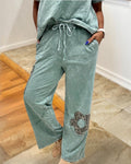 Leopard Floral Patch Washed Pants