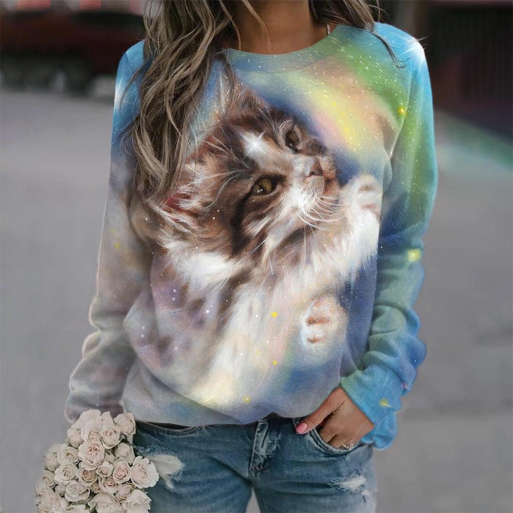 Puppy Print Women's Long Sleeve T-shirt Casual Cotton Street Clothing