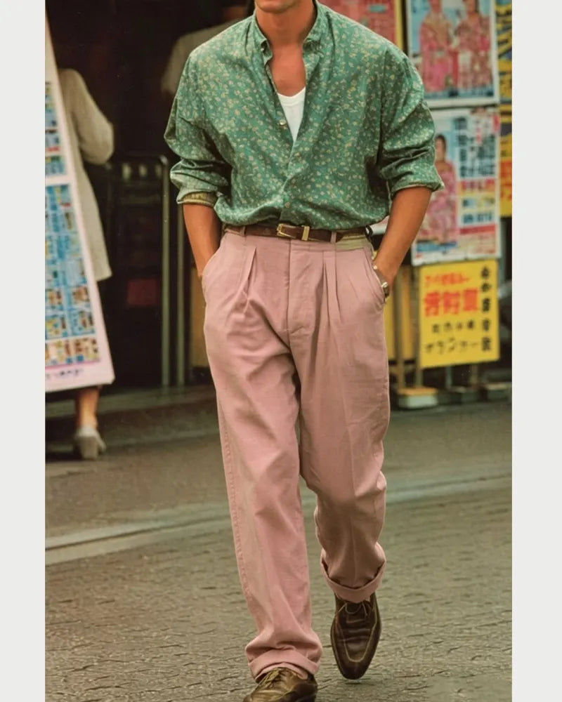 Vintage Dusty Pink High©\Waist Straight©\Leg Trousers