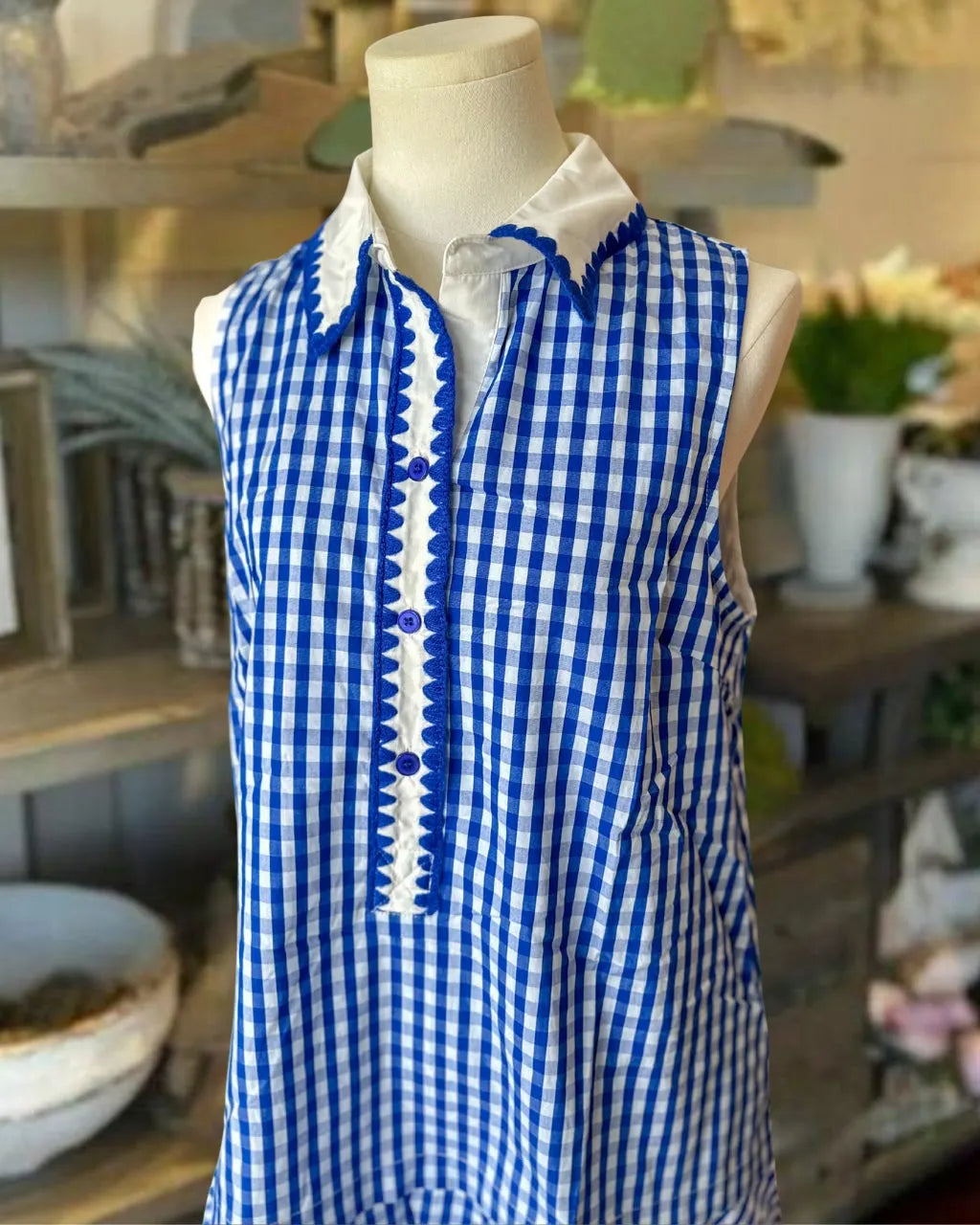 Gingham Scallop Mini Dress