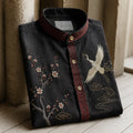 Men's Retro Crane & Plum Blossom Oriental Style Casual Shirt