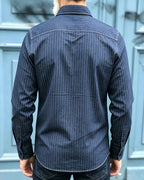 Vintage Indigo Striped Western-style Denim Shirt