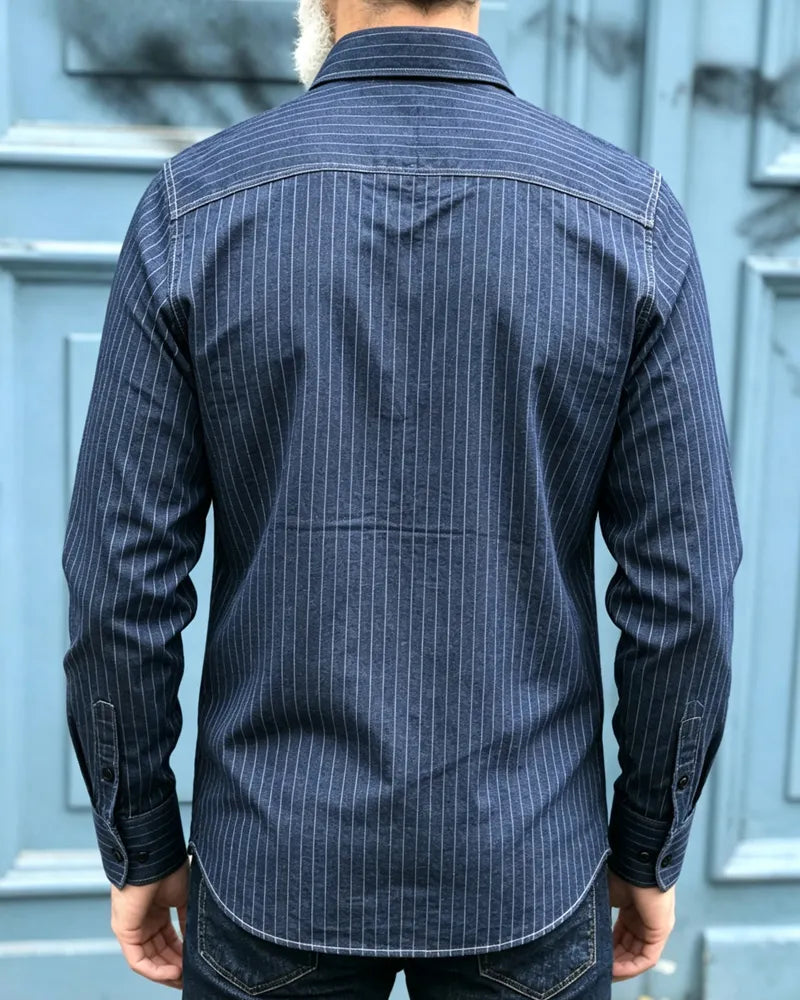 Vintage Indigo Striped Western-style Denim Shirt