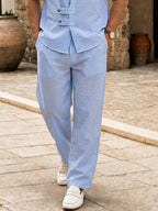 Casual Vertical Stripe Textured Shirt Pants Set