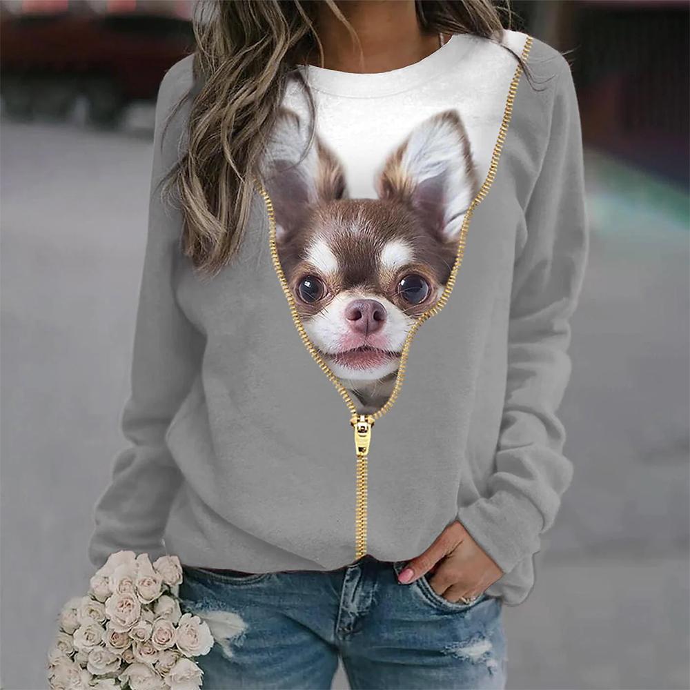 Puppy Print Women's Long Sleeve T-shirt Casual Cotton Street Clothing